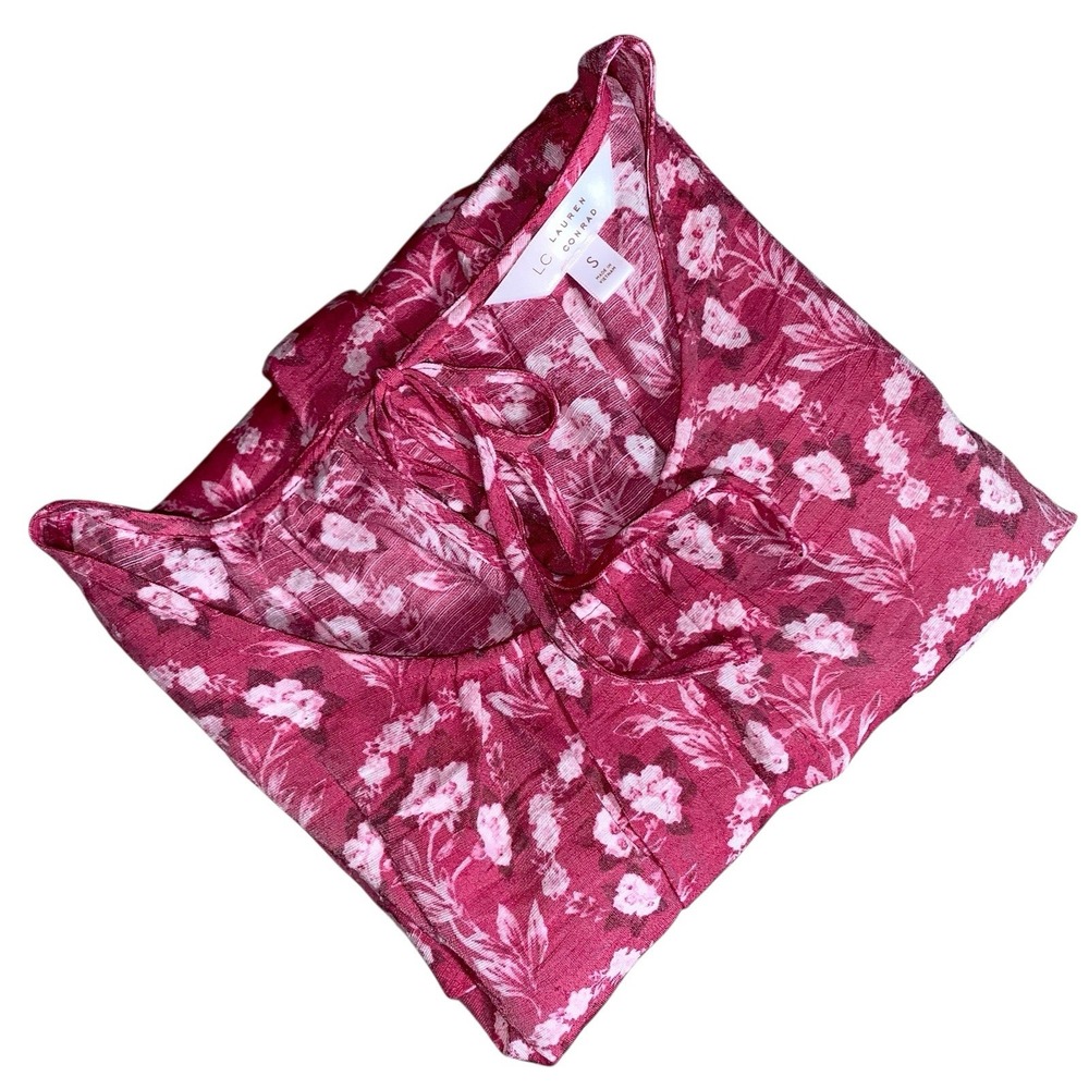 Lauren Conrad Shirt Womens S Rose Pink Floral LS Peasant Scoop College Core Boho